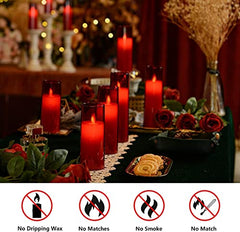 Flameless LED Pillar Candle Set of 2 | Acrylic Fiber Glass | Dancing Faux Wick | Remote Control with Battery Operated 3 AA | Home Décor & Gifting | 3" D x 6" H | Red