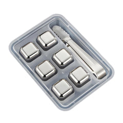 SYGA 6 Stainless Steel Whiskey Stones Ice Cubes with Tongs & Container - Food Grade Quick-Frozen Ice for Wine - Metal Ice Cubes for Chilling Red Wine