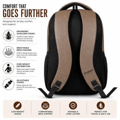 BIGBERRY Rodeo 2.0 Leatherite Faux Leather Laptop Backpack for Men & Women | Water Resistant 2 Compartment Casual Daypack | 15.6 Inch Laptop Bag for Office, College, Travel & Daily Use, Navy Blue