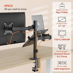 Artikel Double Monitor Desk Mount | Adjustable Heavy Duty Monitor Arms | VESA Mount with C Clamp & Grommet Mounting Base | Computer Monitor Stand for Screen up to 27 inch | Table Mounted | Black