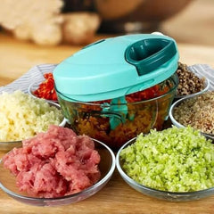 KITCHENOL Food Chopper 900ml, 4 Blade Steel Large Manual Hand-Press Vegetable Chopper Mixer Cutter to Cut Onion, Salad, Tomato, Potato 1000ml (Pack of 1) (dori Chopper)