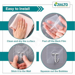 JIALTO Adhesive Hooks, Heavy Duty 5 kg Wall Hooks, Nail-Free Reusable Stainless Steel Sticky Hangers for Multipurpose Kitchen, Bathroom & Home (10 Pcs)
