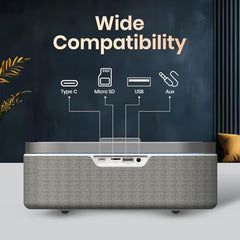 Portronics String 16W HD Sound Bluetooth Speaker with 15W Wireless Charging, RGB LED Lights, Digital Clock with Alarm Setting, Built-in White Noise, USB/SD Card/AUX in, Type C Charging(White)