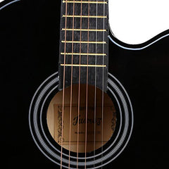 Juârez Acoustic Guitar Kit, JRZ38C/BK 38 Inch Cutaway, 038C with Bag, Strings, Pick and Strap, Black