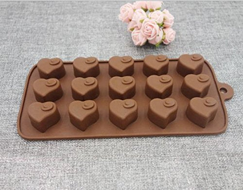 SYGA Silicone Love Shape Chocolate Jelly Candy Mold, Cake Baking Mold, 15-Cavity Bakeware Mould, Brown