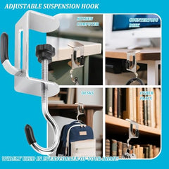 ZPCCOT 2-Pack Adjustable Metal Desk Hooks for Table | Heavy-Duty Under Desk Bag Holder, Purse & Backpack Hanger, Headphone and Umbrella Hook | No-Drill Clamp Table Hook for Office, Home & Study Desk