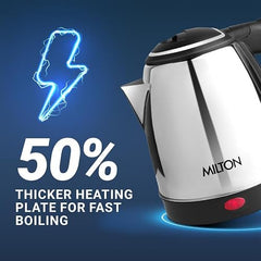 Milton Appliances Go Electric Kettle 1.8 Litre I 3X Protection - Dry Boil, Auto Shut Off, Overheat I 1350 Watt I Super Fast Boiling I Stainless Steel I 360° Power Base I 1 Year Warranty