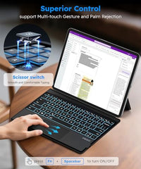 Bucewkde Surface Pro Keyboard for 3/4/5/6/7/7Plus 12.3 Inch, Ultra-Slim Wireless Bluetooth Surface Keyboard with Palm-Rejection Trackpad, 7-Color Backlit, Sleep/Wake Function, Long Battery Life