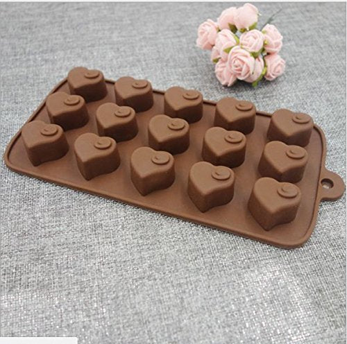 SYGA Silicone Love Shape Chocolate Jelly Candy Mold, Cake Baking Mold, 15-Cavity Bakeware Mould, Brown