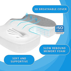 Grin Health Orthopedic Coccyx Seat Cushion | Memory Foam Ergonomic Seat for Tailbone Coccyx Support, Hip, Tailbone, Sciatica & Backpain Relief for Office Chair, Car Seat, Upto 100kg (Black)