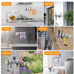 Dargoba Broom Holder Wall Mounted, Mop Holder for Wall, Broom Stick Holder Mounted Stand, Storage Broomstick Brush Mount Organizer with Hanger Hooks (5 Slot 6 Hooks)- Grey, Polypropylene