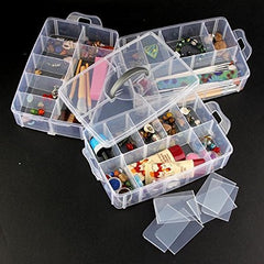 SYGA 3-Tray Transparent Plastic Organizer Storage Box/Basket/Container with Collapsible and Removable Dividers(31 X 19 X 24Cm)(White)