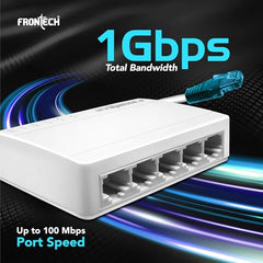 FRONTECH 8 Port Gigabit Ethernet Switch | 10/100/1000Mbps | Plug & Play LAN Hub for Router, Computer, Gaming Console, Printer & IP Camera | Wall Mountable | Hi-Speed Network Switch (NC-0052)