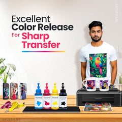 Splashjet Sublimation Ink for Epson - Heat Transfer Printing on Mugs, Mobile Cases, Polyester T-Shirts etc for use with Epson Printers - L130, L220, L360, L380, L1300 - (70gm x 4 Colour) - 501906