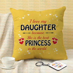 Gift for Daughter Birthday Special Birthday for Daughter Printed Cushion 12 inch X 12 inch + Micro Fiber Filler + Keychian + Magnet Girls Pillow Daughters Day for Daughter and Girls -10A (Color-7)