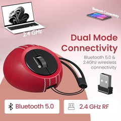 Portronics ToadPlay Cricket Mini Wireless Bluetooth Mouse with Dual Wireless Connectivity (BT + 2.4 GHz), Rechargeable Battery, Noise-Free Clicking, Multi-Device Pair, Adjust Sensitivity (Red)