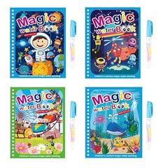 Smart Kid Magic Water Book 4 Pc Set for Kids Age 2–10 Years | Reusable Water Coloring Books Refillable Water Pen | Mess-Free Painting Activity Book | Early Learning Drawing and Travel Activity Kit