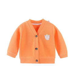 MOMISY Cotton Blend Baby Boy & Girls Sweater Jacket Front Open V Neck Cardigan-6 Months To 4 Years, Blue Green Pink Yellow (Orange, 3-4 Years)