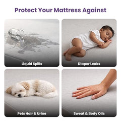 MY ARMOR Waterproof Mattress Protector King Size, 78x72, 6.5x6 feet, Double Bed Protector Sheet Cover, Breathable and Hypoallergenic Ultra Soft Fitted Terry Cotton Feel Fabric, Elastic Skirting, Grey