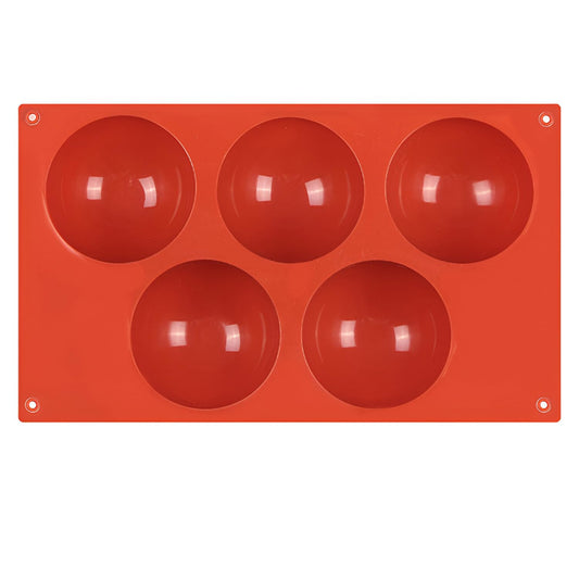 MOMISY Silicone Semi Sphere Mould, 5-Cavity Half Ball Baking Tray for Chocolate Bombs, Dome Cakes, Jelly, Soap, and Desserts – Oven & Freezer Safe