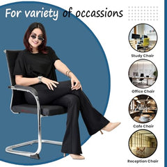 GOYALSON Visitor Chair Leather Back and Cushioned seat Chrome Base Suitable for Reception Home Conference Room Study Computer Restaurant Chair (1 Leather Back, z Black, Standard)