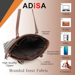 ADISA Women's Office Laptop Handbag Large Printed Shoulder Bag (ADW4087-BLA-ORA)