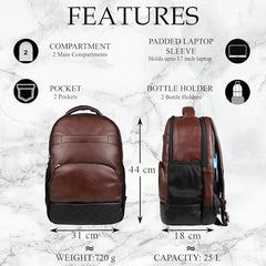 F Gear Luxur 25L Medium Laptop backpack Fits upto 17" Laptop Faux Leather Water resistant lightweight, Gifts for Men Women Boys Girls Adults, College/School/Office/Travel Bag (Brown)