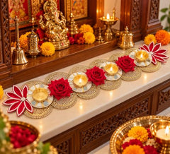 Urban Turtle Table Runner for Diwali Decoration | Handmade Floral Design Tea Light Holders Decorative for Dining Table, Coffee Table & Festive Home Decor | 22.5 x 5 Inch (Style - 1)