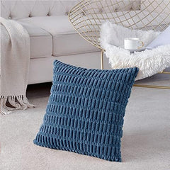 MOMISY Corduroy Cushion Throw Pillow Covers Pink 45 x 45cm, 18x18 inch (Blue, 5)