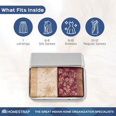 Homestrap set of 6 Foldable Saree Covers/Clothes Storage Bag/Wardrobe Organizer With Transparent Window And Zip For Lehenga, Suit, Dress,& Accessories (Grey)(Featured on Shark Tank), Polypropylene