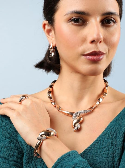 SYGA Pack of 4 Jewelry Set Bridal Banquet Jewelry Set Necklace,Earrings,Bracelet,Ring Set for Party Wedding Festive for Women