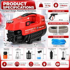 COSS MAX CM200HD High Pressure Washer for Car, Bike, Home & Garden Cleaning, 3800W Induction Motor, 200 Bar, 10 L/Min Flow, 7M Hose, Portable Car Washing Machine with Spray Gun