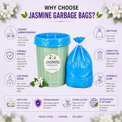 Crystal Scented Garbage Bags Black, Medium 19x22 Inches, 120 Bags | Jasmine Scented, 30 Pcs/Roll x 4, Tie-String, Wet & Dry Waste
