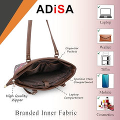 ADISA Women's Office Laptop Handbag Large Printed Shoulder Bag (ADW4087-BLA-ORA)