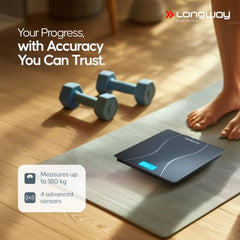 Longway Weight Machine for Home | Digital Bathroom Scale for Human Body Weight Measurement | Extra Thick Tempered Glass with LCD Display | 3 Years Warranty (Blue | Max Weight 180Kgs | Sapphire)