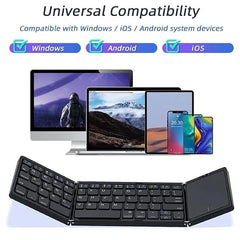 atdaraz Foldable Keyboard B089T with Touchpad, BT 5.1, 64 Keys, Portable, Magnetic Closure, Type C Charging, Compatible with iOS, Win, ABS Material (Black)