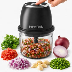 HOMEBASIC 350ml Rechargeable Electric Chopper | 6 Stainless Steel Blades | One-Touch Operation | Compact Mini Food Processor for Onion, Garlic, Ginger, Vegetables, Meat, Nuts | USB Charging