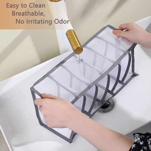 MOMISY Bra Socks Underwear Organizer Folding Closet Storage Boxes Clothes Separated Organizer 6/7/11 Compartments Grids Drawer Organizer, Pack of 3 (Grey)