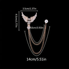 SYGA Men's & Women Suit Shirt Stud Lapel Pin Chain Tassel Brooch Pin with Crystal Chain(Diamond Eagle Gold)