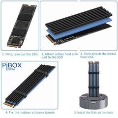 PiBOX India NVME M2 Enclosure Fan, SSD Enclosure - USB 3.2 10Gbps, Tool-Free M.2 NVMe Case, PCI-E NVMe Reader, USB-C, Supports M & B&M Keys, 2230/2242