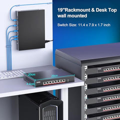 YuanLey 18 Port 2.5G PoE Switch Unmanaged, 16 x 2.5G Base-T PoE Ports, 2 x 10G RJ45 UpLink, IEEE802.3af/at, 250W, Compatible with 100/1000/2500Mbps, Metal Case, 2.5Gbe Network Switch