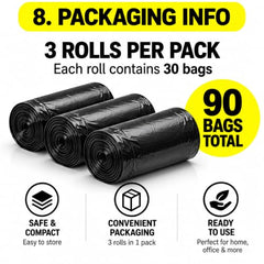 Regennx black Garbage Bags for Dustbin |Medium 19x21 inches |180 Plastic Bags for Home | 30 Pcs x Pack of 6 plastic bag Medium Size for Waste Disposal.