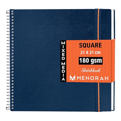 MENORAH - Artist Square Sketch Book - 180 GSM - Square Drawing Book - (100 Pages/50 Sheets) - Hard Metal Spiral Bound - (15.0 cm x 15.0 cm) - Pink