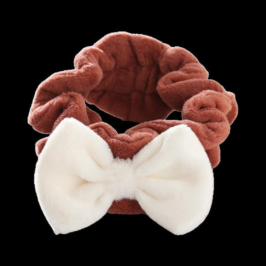 MOMISY Spa Makeup Facial Yoga Sports Elastic Headband Bow Hair Band for Women and Girls Shower (Brown White)