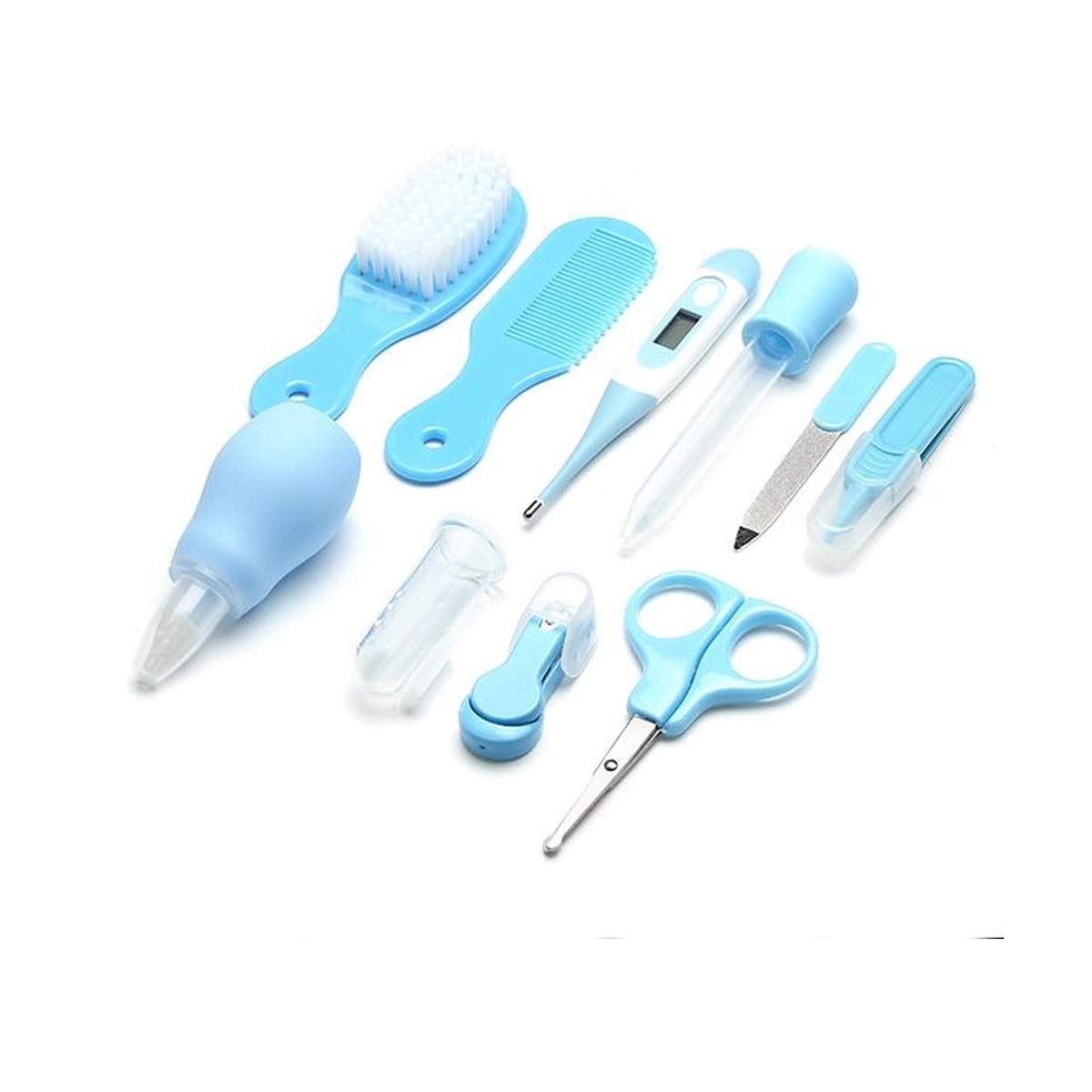 SYGA 10 Pcs Health Care Kit for Newborn Baby Kids Nail Hair Thermometer Grooming Brush (Blue)