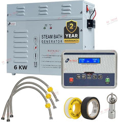 HI-TECH BATH SOLUTION Steam Bath Generator 6 Kw For Bathroom, Gym, Spa, Hotel | Mild Steel 304 With Digital Control Panel, Water Filter, Auto Drain, Auto Time & Temp Machine