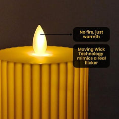 Chronos Pleated Ivory LED Moving Wick Pillar Candle | 4 Inch | White