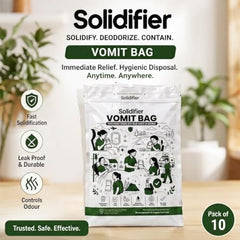 Solidifier Disposable Vomit Bags (Pack of 10), Large Capacity Emesis Bags with Solidifying Gel Technology, Leak-Resistant & Hygienic Sickness Bags for Travel, Car, Hospital, Home, Motion Sickness, Adults & Kids