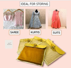 RAAHII Plastic Fabric 8 Piece Single Saree/Suit Packing Flower Flap Golden Transparent Saree Cover/Saree Bag Organizer For Wardrobe Storage Or Wedding Gifting,43 Cm,2 cm,37 cm