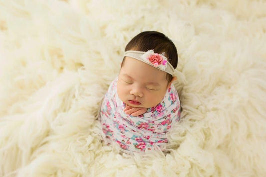 MOMISY isting Content Content generated Baby Photography Photoshoot Props Breathable Blanket Swaddle Cotton Wrap- Rose Print (White)